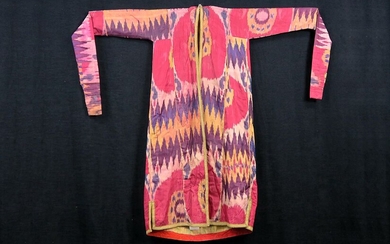 Antieke' Afghaanse Ikat - manteau en zijde tissé main avec patchwork typique et coloriet prov...