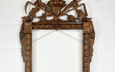 Antique 19thC American Folk Art Hand Carved Chestnut Wood Eagle Mirror Frame