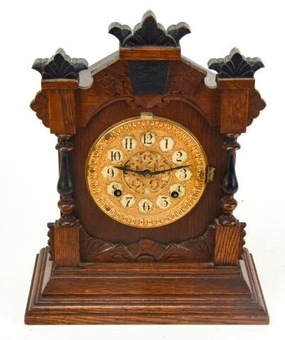Antique Ansonia Carved Oak "Tivoli" Mantel Clock