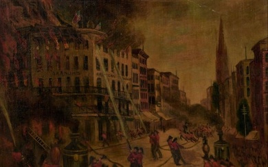 Antique "Burning of Barnum's Museum" Oil (ca. 1865)