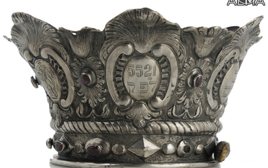 Antique Dutch Silver Torah Crown Integrated w/ Gemstones