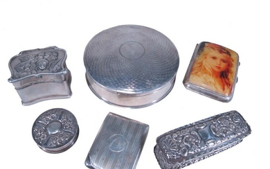 Antique English set of 6 silver & enamel boxes