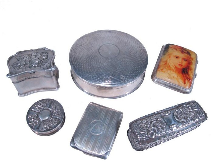 Antique English set of 6 silver & enamel boxes