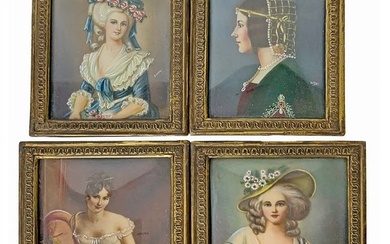 Antique European Set of 4 Miniature Paintings