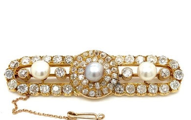 Antique French 18K 11.50 Ct. Diamond & Pearl Brooch