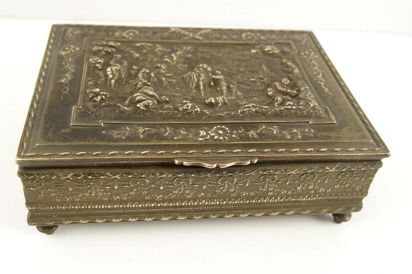 Antique French Bronze Embossed Jewelry Box