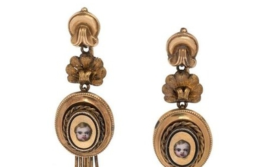 Antique, Gold and Polychrome Enamel Putti Earrings