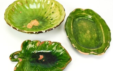 Antique Green Glazed Ceramic Dishes & Bowl