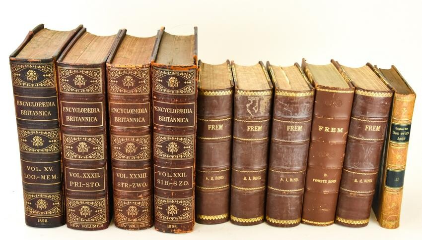 Antique Leather Bound & Marbleized Reference Books