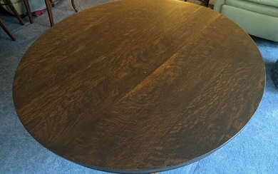Antique Oak Wood Claw Foot Round Dining Table