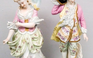 Antique Pair Continental Bisque Porcelain Figures