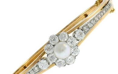 Antique Pearl Diamond 18k Gold Bangle Bracelet French