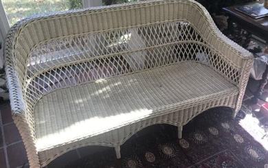 Antique White Painted Wicker Garden Sofa