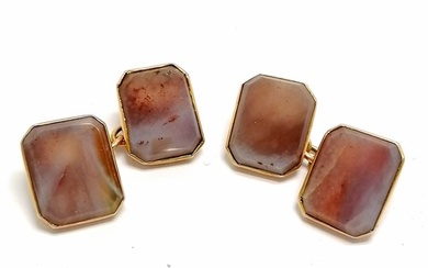 Antique pair of unmarked gold (touch tests as 15ct) agate st...