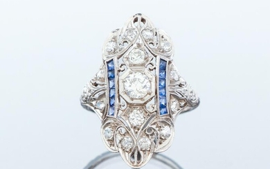 Art Deco Gold Diamond and Sapphire Ring