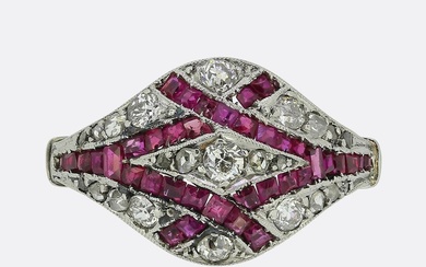 Art Deco Ruby and Diamond Bombe Ring