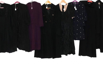 Assorted Circa 1930/40 Dresses, Jackets etc, including a black silk...