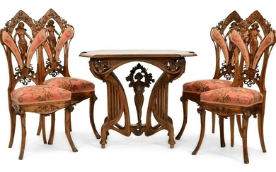 Attributed to Louis Majorelle (French, 1859-1926), Table and Four Chairs