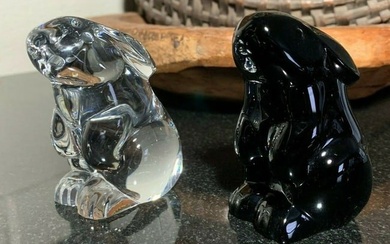 BACCARAT FRANCE CRYSTAL BLACK n CLEAR RABBIT ART GLASS Outstanding vintage Baccarat France Crystal