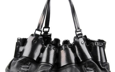 BURBERRY - a black leather handbag. Crafted from thick