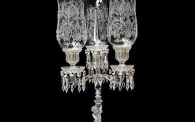 Baccarat Baccarat crystal candelabra mod. "Enfant" with three bluebells, Late 19th century