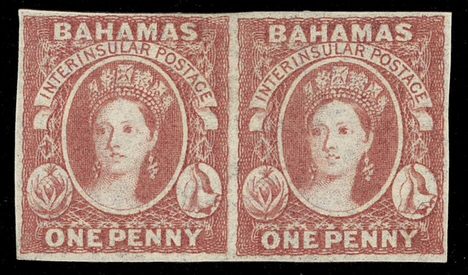 Bahamas 1859 (10 June) One Penny, Imperforate Issued Stamps 1d. lake red, horizontal pair, good...