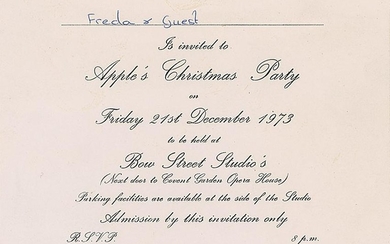 Beatles 1973 Apple Christmas Party Invitation