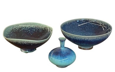 Berndt Friberg, Mid-Century Modern, Bowls, Blue Ceramic, Sweden, 1973