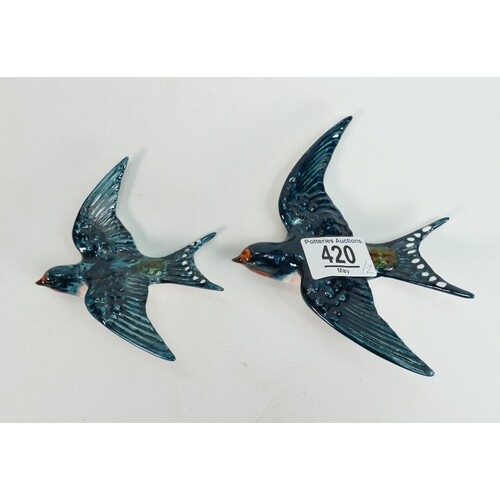 Beswick pair of Swallows wall plaques: 757-2 and 3. (2)