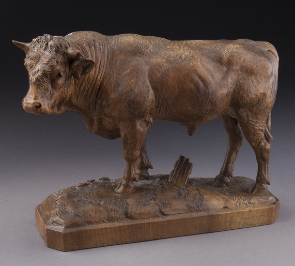 Black Forrest carved wood bull