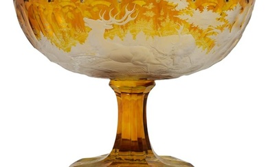 Bohemian Amber-Cut-To-Clear Glass Figural Centerpiece