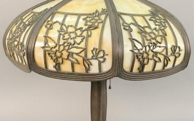 Bradley and Hubbard Victorian panel shade lamps each
