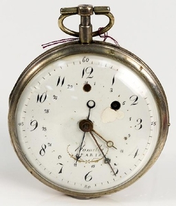 Breguet silver pocket watch having white enameled dial