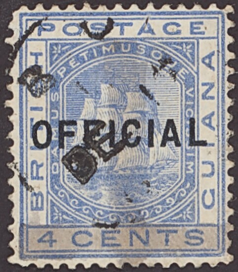British Guiana Official Stamps 1878 Provisional (1c.) on 4c. blue, surcharged with one horizont...