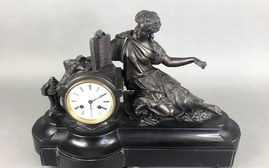 Bronze and Marble Mantle Clock