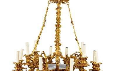 Bronze, gilded chandelier with Art Nouveau elements, 1900