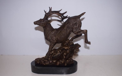 Bronze stag on marble base