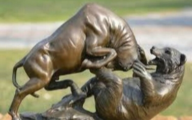 Bull and Bear Wall Street Stock Market Bronze Sculpture