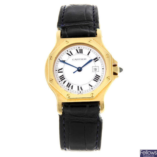 CARTIER - a lady's yellow metal Santos Octagon wrist watch.