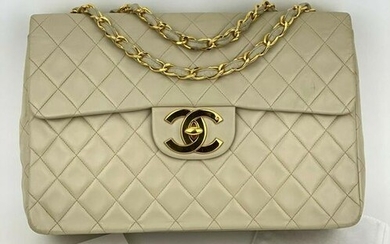 CHANEL Classic Flap XL Maxi Jumbo Quilted Light Beige
