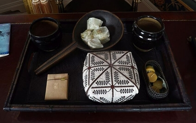 CHINESE BAMBOO TRAY AND ITEMS