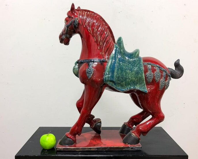 CHINESE OXBLOOD AND CELADON LARGE TANG STYLE HORSE