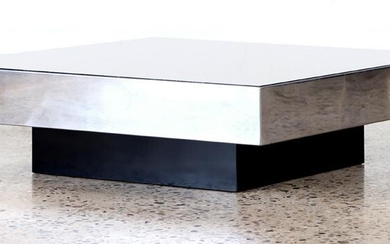CHROME MIRRORED GLASS COFFEE TABLE BY WILLY RIZZO