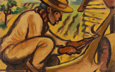 CLAUDE CLARK (1915 - 2001) The Plow. Oil on burlap canvas, 1944. 505x61...