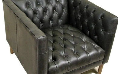 CONTEMPORARY BUTTON TUFTED LEATHER CLUB CHAIR