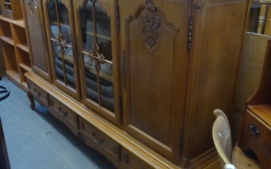 CONTINENTAL OAK FOUR DOOR SIDE CABINET, THE UPPER ELEVATED W...