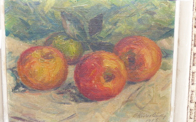 CONTINENTAL SCHOOL (20TH CENTURY), STILL LIFE OF APPLES, INDISTINCTLY SIGNED AND DATED 1943, OIL