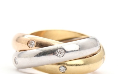 Cartier: “Trinity”. A diamond ring set with numerous brilliant-cut diamonds, mounted in 18k tri-colour gold. Size 49. 2007.