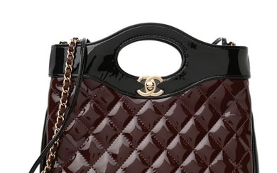 Chanel Patent Calfskin Quilted Mini 31 Shopping Bag Burgundy Black