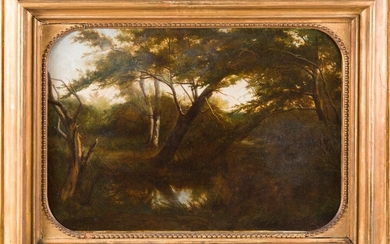 Charles-Claude MARIONNEAU (1823-1896) Sous-bois et étang Huile sur toile signée en bas à droite. 42...